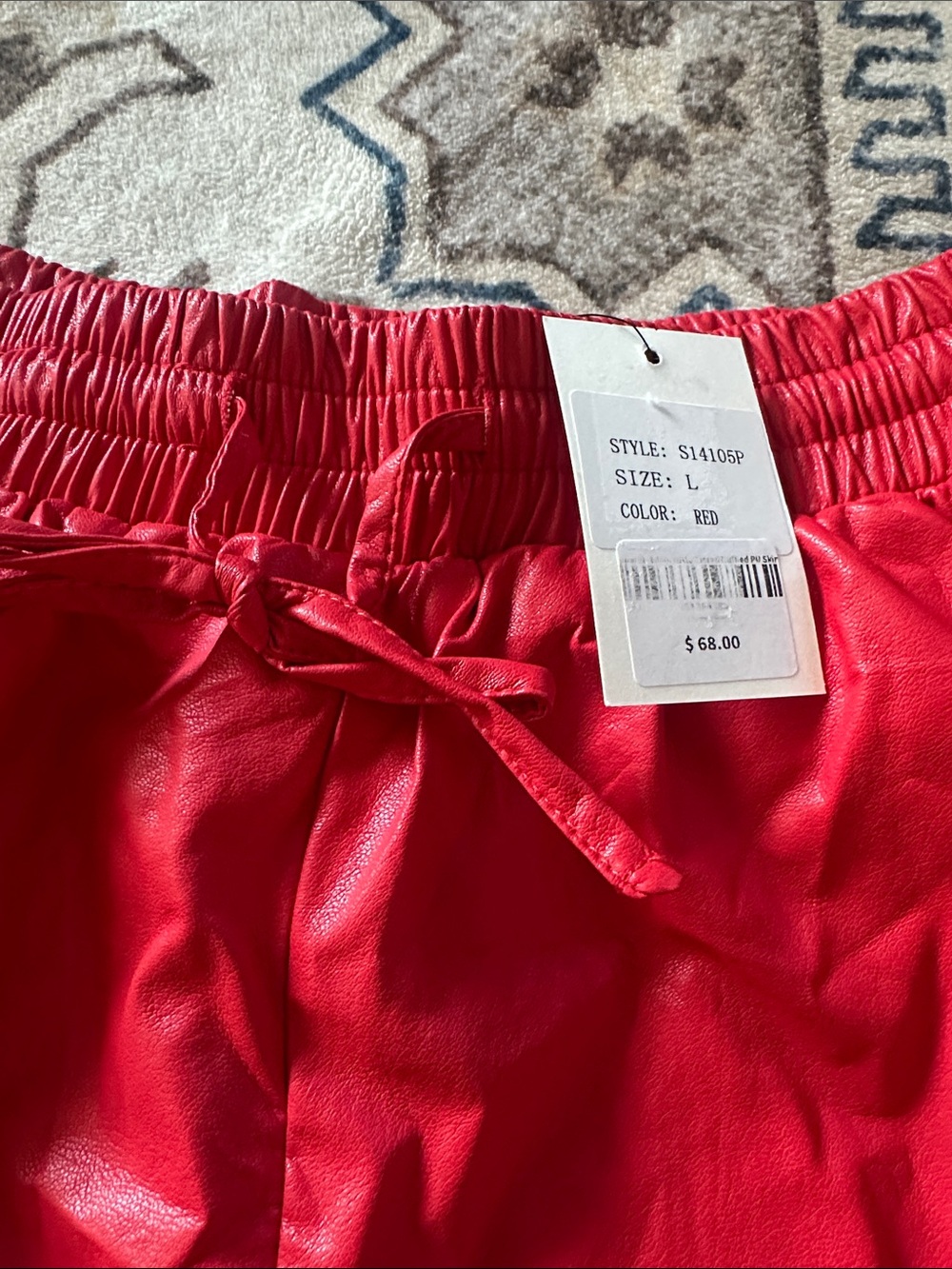 Red Ruffled pleather Shorts - Picture 2 of 5